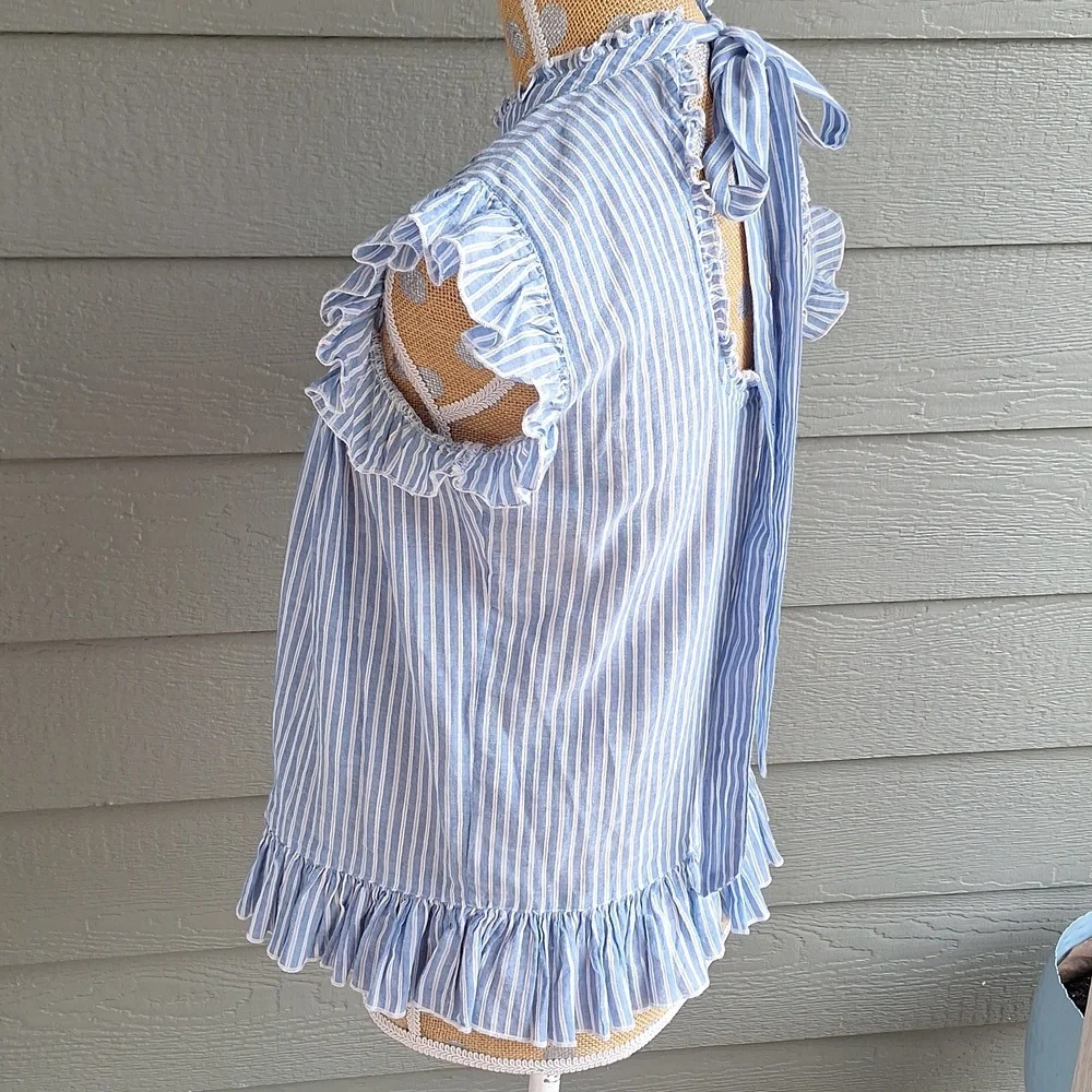 Anthropologie Uli Ruffle Flutter Sleeve Striped Cotton Blouse XS - Picture 8 of 12